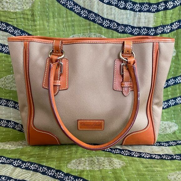 Dooney & Bourke Handbags - Dooney & Bourke Tan Taylor Shopper Canvas & Leather Large Satchel Tote Bag